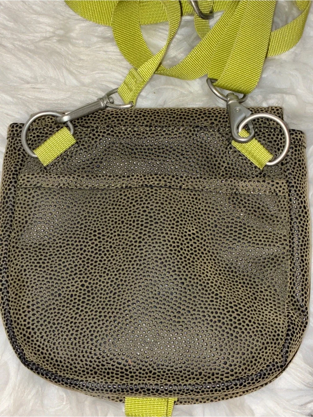 Haiku Olive Crossbody‎ Bag with Lime Strap with Embroidery